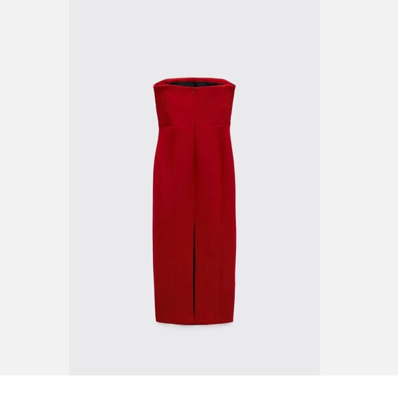 Zara strapless midi dress with a slit Bright Red - Picture 5 of 8